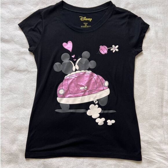 Disney Black/Pink/White Mickey/Minnie Graphic Short Sleeve T-Shirt- S - Picture 2 of 11
